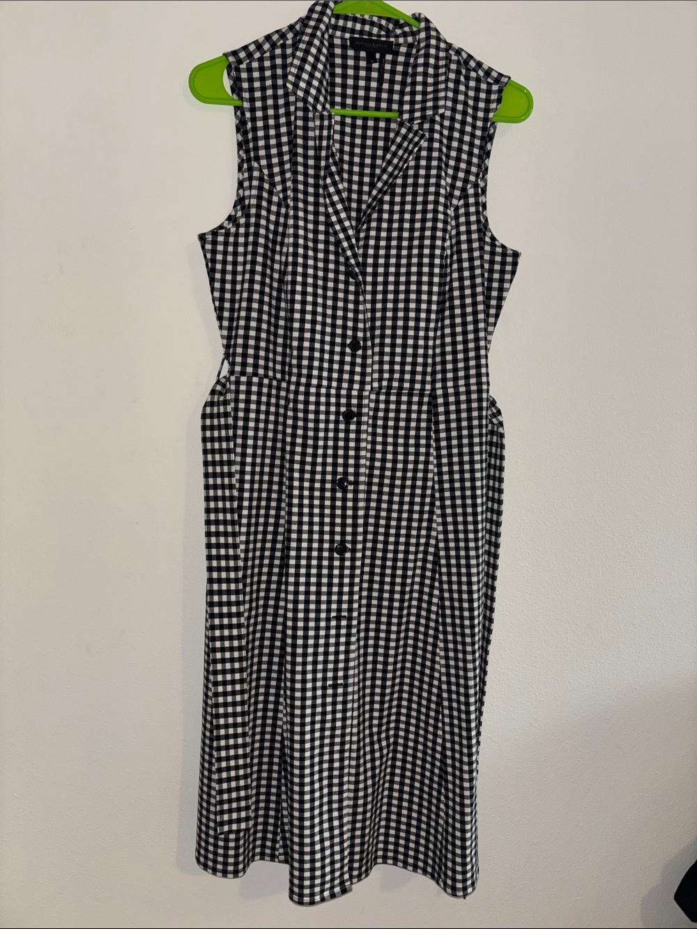 Donna Karan Black and White Gingham Midi Shirt Dress